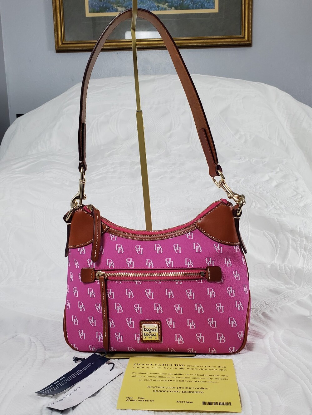 Dooney & Bourke Gretta Hobo Shoulder Bag- Fuchsia Pink Signature Monogram